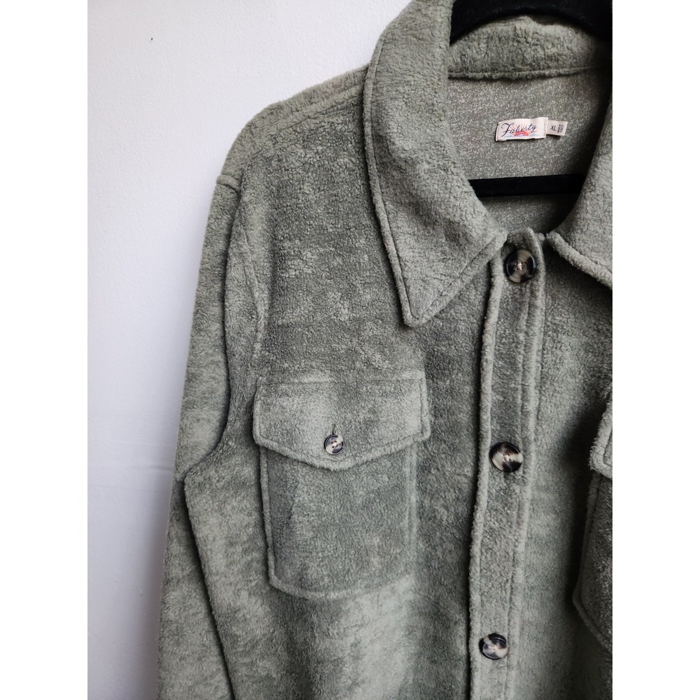 Faherty Holden High Pile Fleece Shirt Jacket Sage Green Cozy Shacket XL - Picture 5 of 10